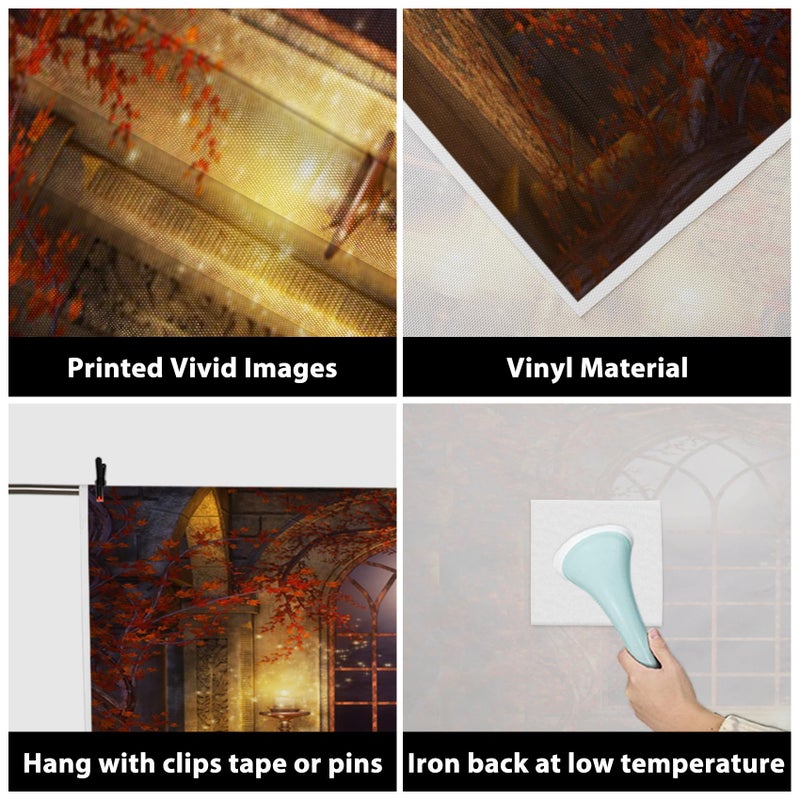 AOFOTO 5x7ft Vintage Gothic Room Backdrop Moonlight Medieval Castle Interior Candles Vines Arch Window Photography Background Child Kids Adult Portrait Halloween Party Decor Photo Shoot Studio Props - Image 2